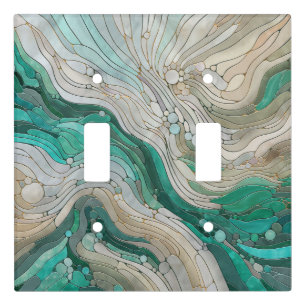 Mosaic Abstract art - Pearl, Taupe and Emerald Light Switch Cover