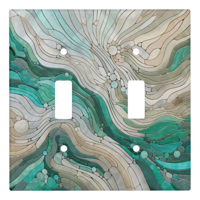 Mosaic Abstract art - Pearl, Taupe and Emerald Light Switch Cover (Front)