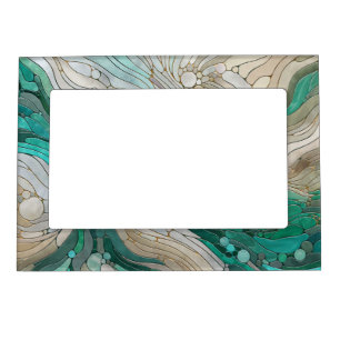 Mosaic Abstract art - Pearl, Taupe and Emerald Magnetic Frame