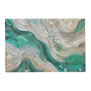 Mosaic Abstract art - Pearl, Taupe and Emerald Placemat