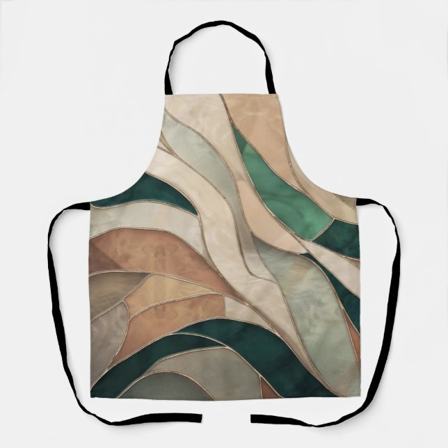 Mosaic Abstract art - Taupe and Emerald Apron (Front)