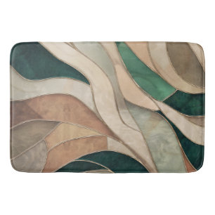 Mosaic Abstract art - Taupe and Emerald Bath Mat