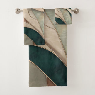 Mosaic Abstract art - Taupe and Emerald Bath Towel Set