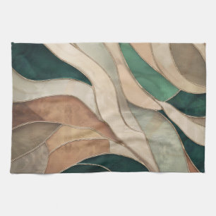 Mosaic Abstract art - Taupe and Emerald Kitchen Towel
