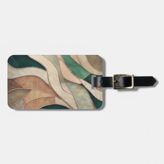 Mosaic Abstract art - Taupe and Emerald Luggage Tag (Front Horizontal)