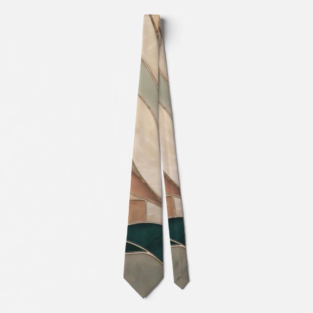 Mosaic Abstract art - Taupe and Emerald Neck Tie (Front)
