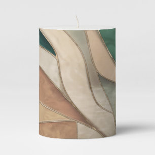 Mosaic Abstract art - Taupe and Emerald Pillar Candle