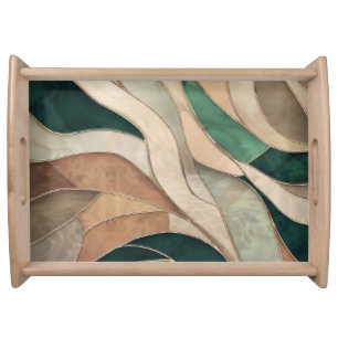 Mosaic Abstract art - Taupe and Emerald Serving Tray