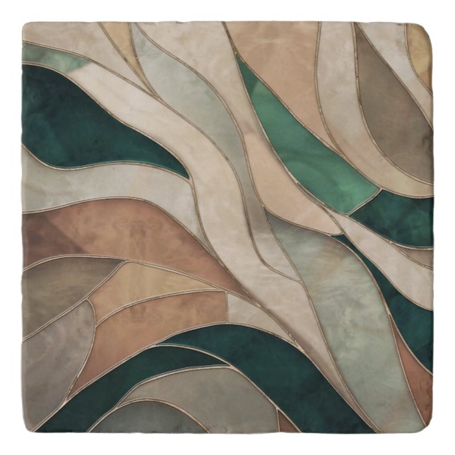 Mosaic Abstract art - Taupe and Emerald Trivet (Front)