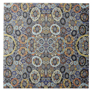 Mosaic Abstract Blue Gold White Fractal Art Ceramic Tile