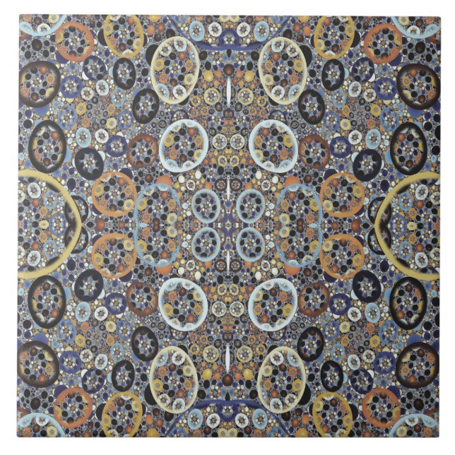 Mosaic Abstract Blue Gold White Fractal Art Ceramic Tile (Front)