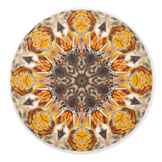 Mosaic Abstract Monarch Butterfly Mandala Pattern Ceramic Knob