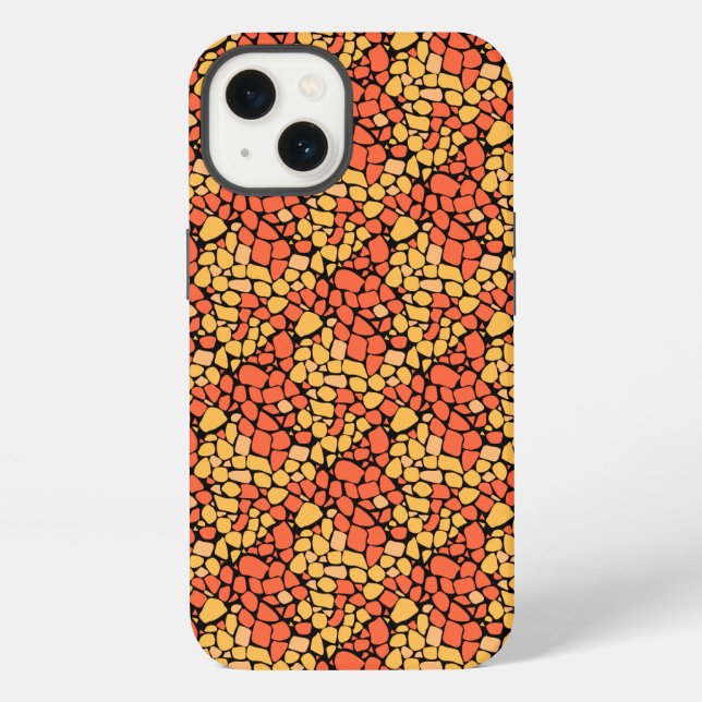 Mosaic abstract pattern tile yellow orange black iphone case (Back)