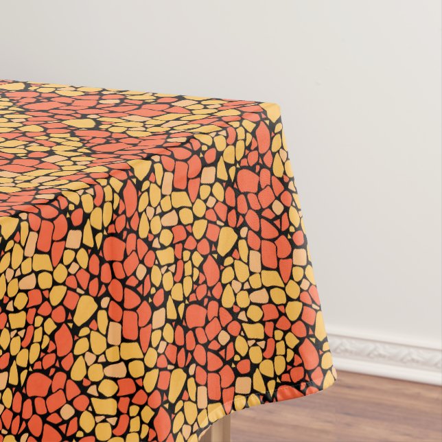 Mosaic abstract pattern tile yellow orange black tablecloth (In Situ)