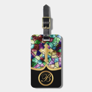 Mosaic Abstract Stain Glass   Golden Cross Luggage Tag