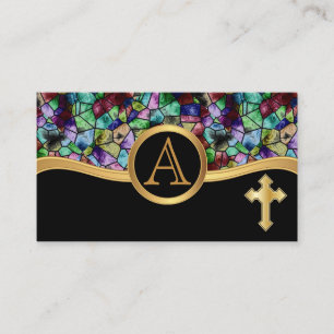 Mosaic Abstract Stained Glass   Golden Cross Business Card