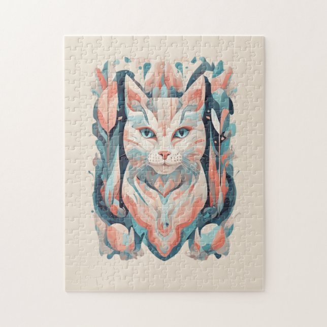 Mosaic aesthetic colorful cat jigsaw puzzle (Vertical)