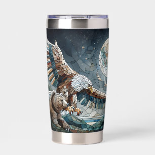 Mosaic Ai Art   Brown Bear and an Eagle Full Moon Insulated Tumbler