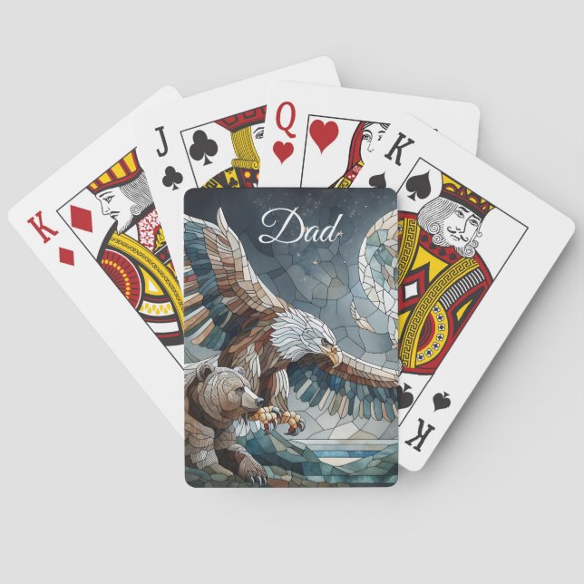 Mosaic Ai Art | Brown Bear and an Eagle Full Moon Poker Cards (Back)