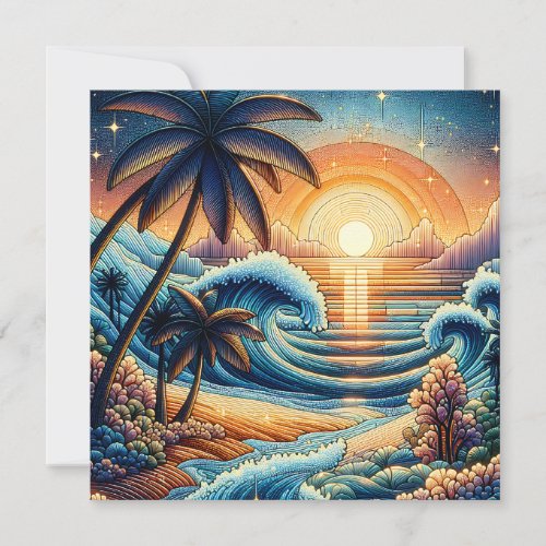 Mosaic Ai Art  Ocean Sunset and Palm Trees