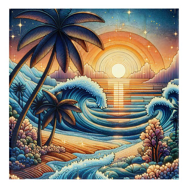 Mosaic Ai Art | Ocean Sunset and Palm Trees (Front)