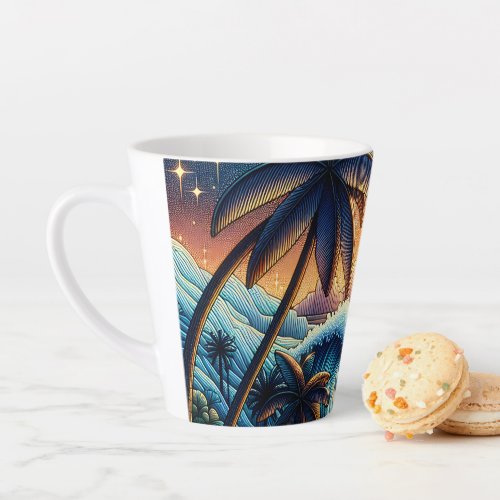 Mosaic Ai Art  Ocean Sunset and Palm Trees Latte Mug