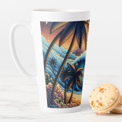 Mosaic Ai Art  Ocean Sunset and Palm Trees Latte Mug