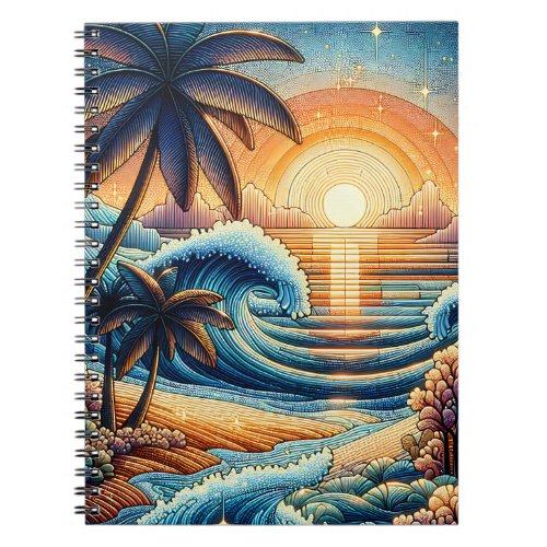 Mosaic Ai Art  Ocean Sunset and Palm Trees Notebook