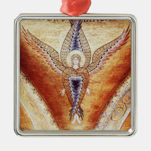 MOSAIC ANGEL Brown Parchment ,Red Ruby Metal Ornament