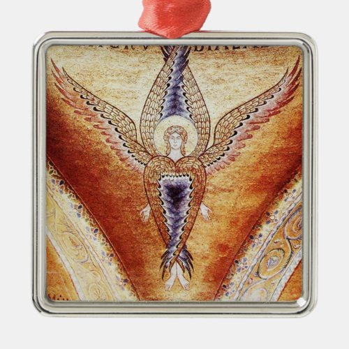 MOSAIC ANGEL  Brown Parchment Red Ruby Metal Ornament