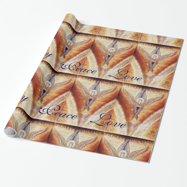MOSAIC ANGEL CHRISTMAS JOY PEACE LOVE WRAPPING PAPER (Unrolled)