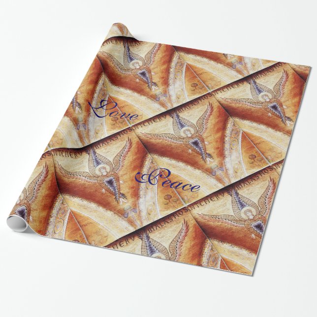 MOSAIC ANGEL CHRISTMAS JOY PEACE LOVE WRAPPING PAPER (Unrolled)