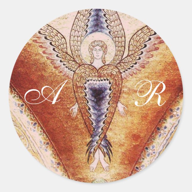 MOSAIC ANGEL Monogram Classic Round Sticker (Front)
