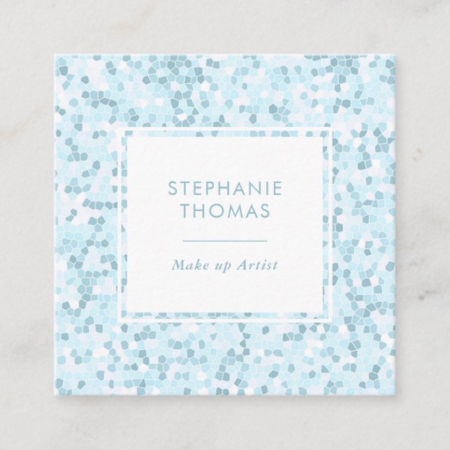 Mosaic aqua blue pattern square business card (Front)