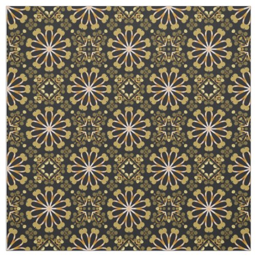 Mosaic Arabesque Gold and Black Geometric Pattern Fabric