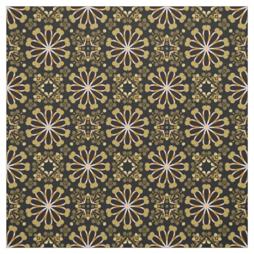 Mosaic Arabesque Gold and Black Geometric Pattern Fabric