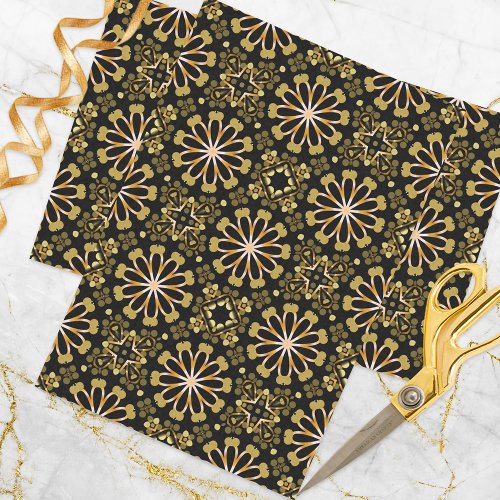 Mosaic Arabesque Gold and Black Geometric Pattern Tissue Paper