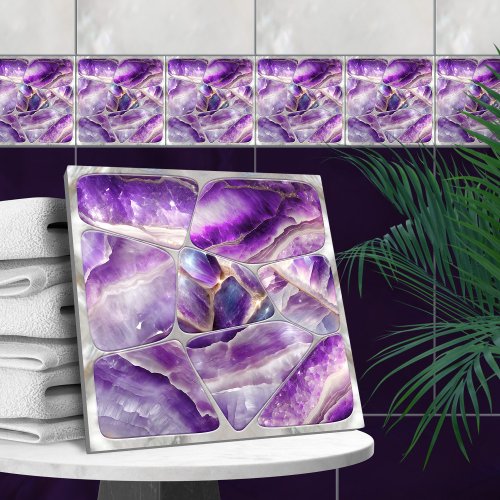 Mosaic Art _ Amethyst and pearl Ceramic Tile