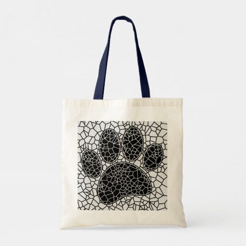 Mosaic Art Dog Paw Print Black And White Geometric Tote Bag