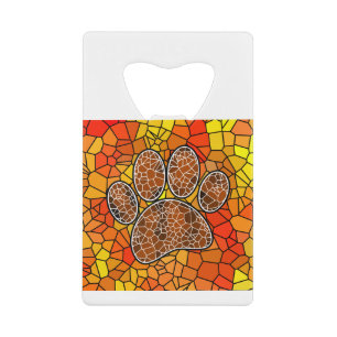 Mosaic Art Dog Paw Print Credit Card Bottle Opener