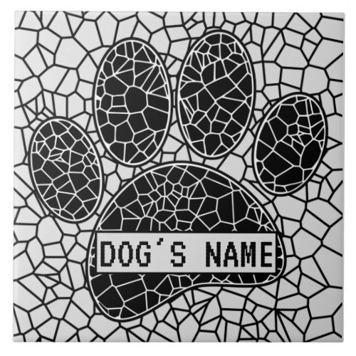 Mosaic Art Dog Paw Print Custom Name Ceramic Tile