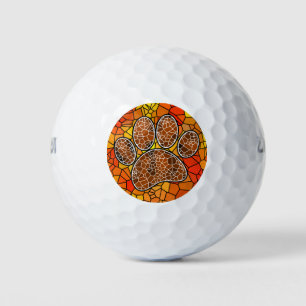 Mosaic Art Dog Paw Print Golf Balls