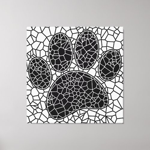 Mosaic Art Dog Paw Print In Black And White 