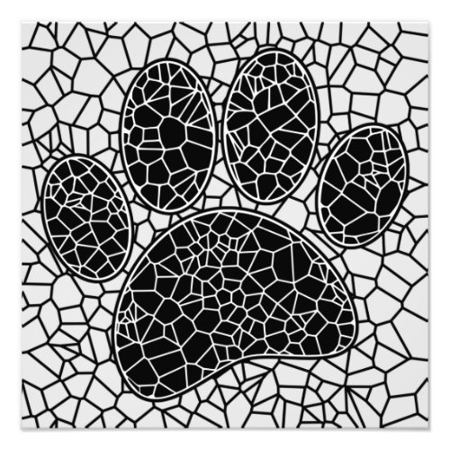 Mosaic Art Dog Paw Print In Black And White