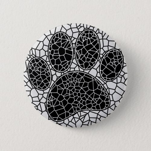 Mosaic Art Dog Paw Print In Black And White Button