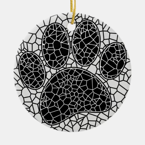 Mosaic Art Dog Paw Print In Black And White Ceramic Ornament