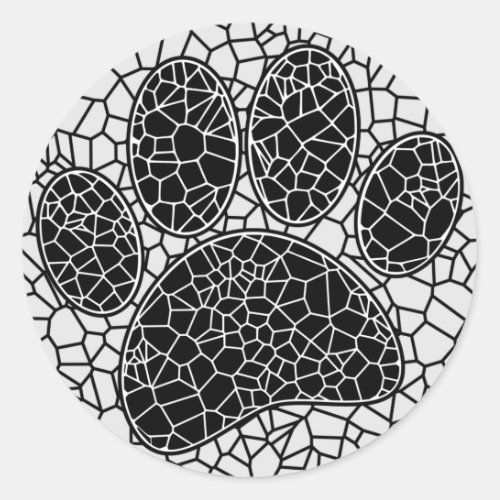 Mosaic Art Dog Paw Print In Black And White Classic Round Sticker