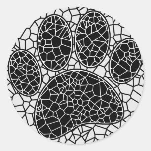 Mosaic Art Dog Paw Print In Black And White Classic Round Sticker