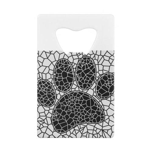 Mosaic Art Dog Paw Print In Black And White Credit Card Bottle Opener