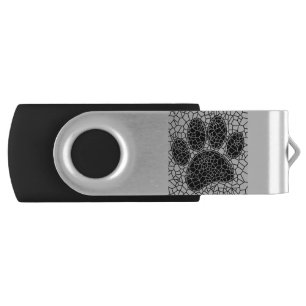 Mosaic Art Dog Paw Print In Black And White Flash Drive
